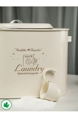 Lin Metal Bölmeli Metal Kapaklı Ölçekli Deterjanlık - Krem