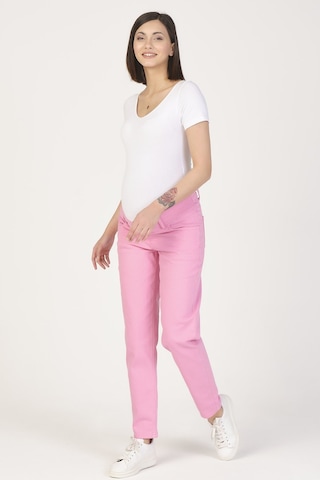 Busa Hamile Alt Karın Destekli Mom Fit Kot Pantolon Pembe-pembe