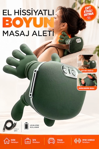 Relaxus Şarjlı Isıtmalı Boyun Masaj Aleti El Hisli Parmakla Yoğurma Teknolojili Omuz Sırt Bacak Masaj Cihazı