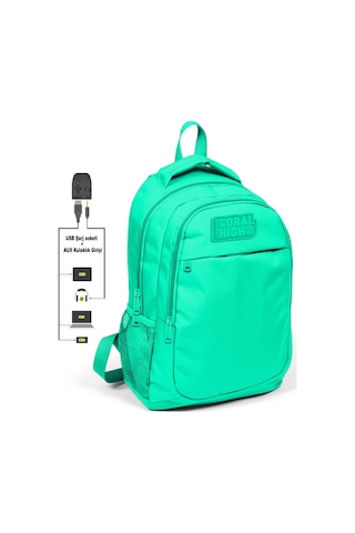 Coral High Kids Su Yeşili Üç Bölmeli Usb Şarjlı Kulaklık Çıkışlı