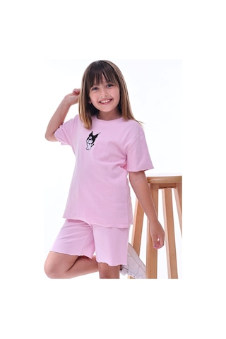 Ribana Beybi Overlok Detaylı Kuromi Nakışlı Alt-üst Takım Pembe