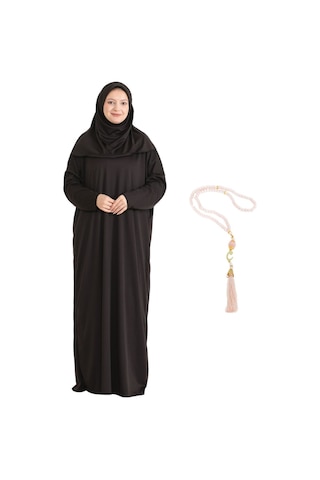 Zarif Namaz Elbisesi Ve Türban Tesbih Set Tesettür Şal Müslüman Kıyafetleri Abaya - Siyah Kahverengi