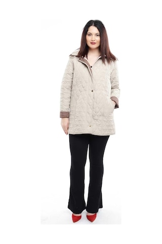 Kadın Ekose Baharlık Kapitone Mont Açık Bej Büyük Beden Çok Renkli