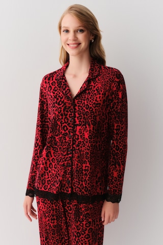 Suwen Splendid Maskülen Pijama Takımı Sh26233660b95 Kırmızı Desenli