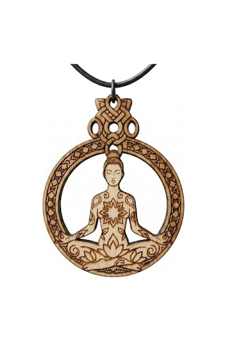 Doğal Huş Ağacı Meditasyon Zen Ve Yoga Kolyesi - Lazer Kesim El İşçiliği Ahşap Kolye 4x5 Cm Kahverengi