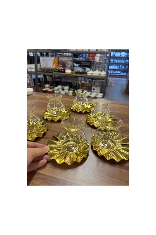 Metal Bardak Altlığı,cam Tiryaki Bardaklı Çay Seti,6 Kişilik12parça Çay Takımı,lüks,metal Çay Tabağı Gold