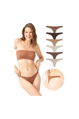 Lazer Kesim Kadın Tanga Külot 6'lı Paket Renkli-2 Çok Renkli