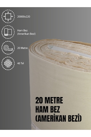 %100 Pamuk 46 Tel Amerikan Bezi Ham Bez Punch Kumaş - Krem 2000x220 CM