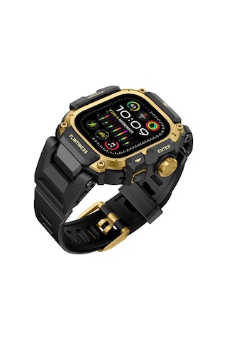 Watch Ultra 49mm Uyumlu Mohseven İwatch Punk Fortress Serisi Kasa Koruyuculu Silikon Kordon Gold