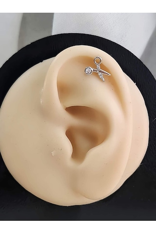 Makas Model Kıkırdak Piercing Tragus Helix Silver Gümüş Renk Küpe Silver
