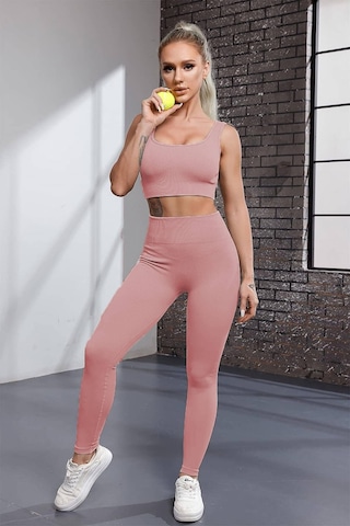 Esnek Fitilli Spor Tayt Ve Geniş Askılı Pedli Büstiyer Takımı - Kadın Yüksek Bel Kombin 001
