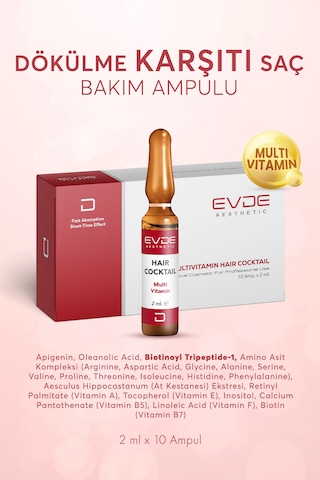 Multi Vitamin Hair Cocktail Dökülme Karşıtı Saç/kaş Bakım Serumu 2ml X 10 Ampul Vitamin Kompleksi + Peptid İçerikli