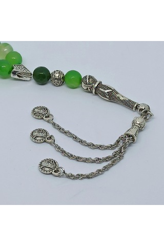 Kesebe Doğal Yeşil Akik Jade Yeşim Taşlı Tespih - El Yapımı Koleksiyonluk Parça Çok Renkli