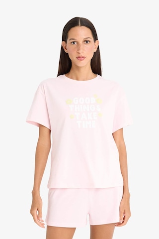 Defacto Pijama Takımı Kısa Kollu Üst Esnek Belli Şort-fall İn Love F4678ax25smpn648 Pembe