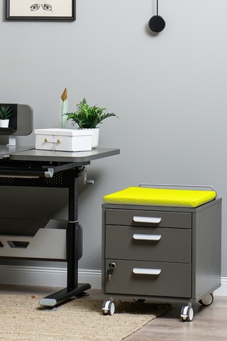 Creo Mobili Çekmeceli Kilitli Tekerlekli Vega Keson, Oturulabilir Ofis Ve Ev Komodini, Antrasit/sarı