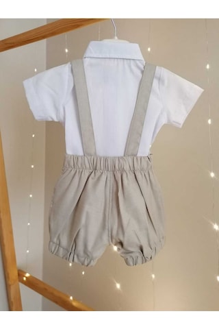 Bebeksen Papyonlu 3'lü Siyah Klasik Erkek Bebek Salopet Takım Özel Gün Kıyafeti Düğün Bebek Hediyesi Bej