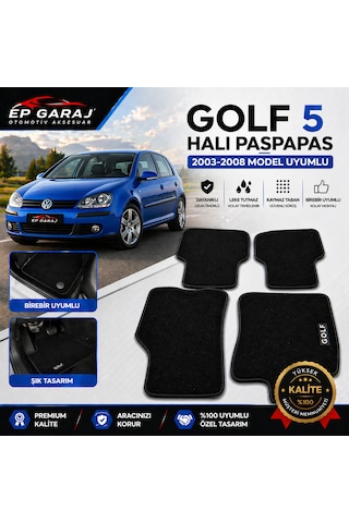 Volkswagen Golf 5 Halı Paspas Takımı 2003-2008 Uyumlu Ürünümüz İnce Tiptir