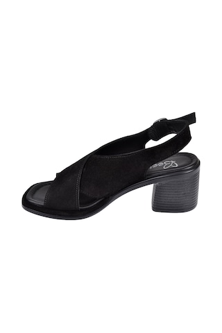 Beety Hakiki Deri 6,5 Cm Topuklu Kadın Sandalet Bee-4916 Siyah Süet