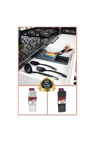 2 Sıra Bıçaklık Çekmece İçi Güvenli Bıçak Düzenleyici, Kaydırmaz Şık Ve Pratik Mutfak Çözümü Diğer