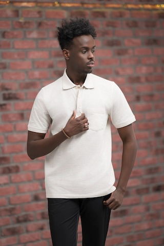 Advante Rahat Kesim Örme Dokumalı Cepli Polo Yaka T-shirt krem