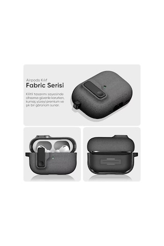 Airpods 4 İle Uyumlu Fabric Serisi Özel Kilitli Tasarım Ve Kumaş Yüzeyli Kılıf Darbelere Karşı Koruyucu Kapak Gri, Airpods 4