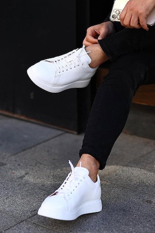 Shoetyle - Beyaz Hakiki Deri Bağcıklı Erkek Sneaker 101-7039-1258 Beyaz