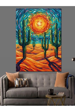 Ahşap Tablo Kutsal Işık Parıldayan Saguaro Kaktüsleri