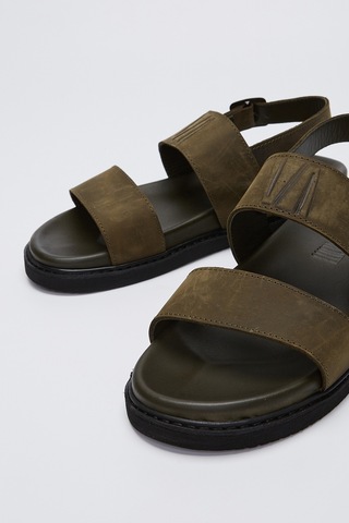 Valmenti Savino Erkek Haki Hakiki Deri Duz Sandalet 876 04-val Erk Sndlt Y23 Haki