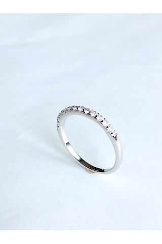 Gümüş Özel Pembe Tek Taş Yarım Turlu Tasarım Kadın Yüzük