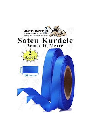 Mavi Kurdele Saten 2 Cm 10 Metre 2 Adet Saten Kurdela Parlak Hediye Ve Süsleme Şeridi Süs Paketleme Çiçek Saç El