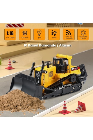 Huına 1554 1/16 Yüksek Kalite 11ch Rc Model Caterpillar Buldozer Paletli Metal Kepçe Kazıcı Uzaktan Kumandalı İş Makinesi -2.4g Sesli Ve Işıklı