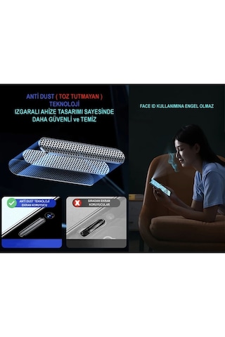 Apple Uyumlu   iPhone 11 Pro Max Ekran Koruyucu Toz Filitreli Izgaralı Anti Dust Tam Kaplayan Kırılmaz Cam