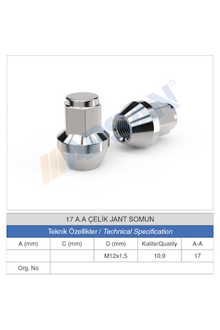 20 Adet 17 Anahtar M12X1.5 DİŞ Çelik Jant BİJON Somunu 20 Adet 17 Anahtar M12X1.5 DİŞ Çelik Jant BİJON Somunu