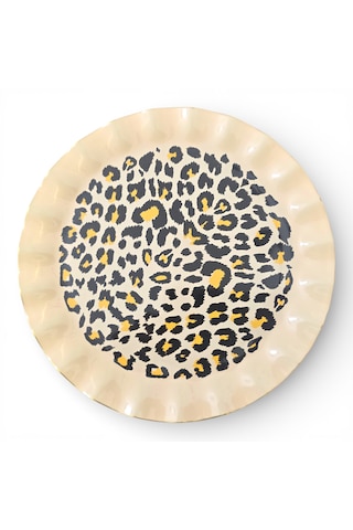 Sudedi Home Leopar Desenli Krem Zemin 21 Cm 6 Lı Pasta Tabağı Seti Gerçek Altın Yaldızlı Lüks Sunum Çok Renkli