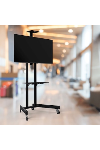 Alpin TV/Fuar Standı Video Kamera Askı Aparatlı Metal Ayaklı Tekerlekli TV Sehpası/Ünitesi