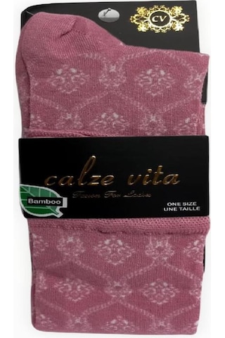 CALZE VİTA DESENLİ BAMBU DİZALTI ÇORAP - DİKİŞSİZ-Pembe