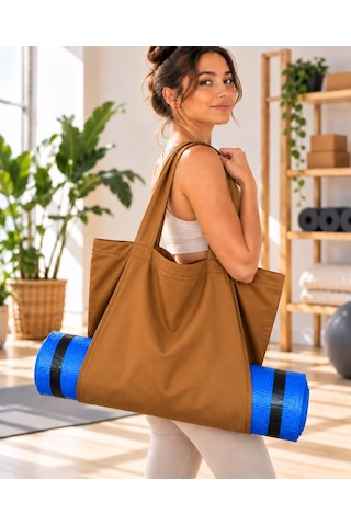 Mat Taşıma Çantası Yoga Fitness Silindir Antrenman Çantası - Çantalı Fermuarlı Mat Taşıma Çantası Açık Kahverengi