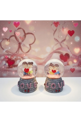 Şık Işıklı Mini Kar Küresi Love Minik Obje Romantik Parça Ev Aksesuarı