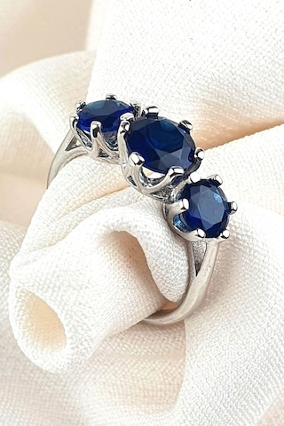 Sky Diamond Blue Creative Sapphire 925 Ayar Gümüş Lüks Tria Yüzük (521723198)
