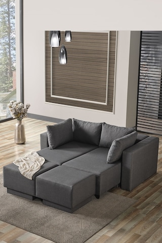 Kagu Corner Poly-l Köşe Takimi-kanepe-yatak-dinlenme Koyu Gri