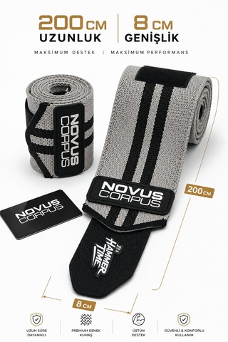 Fitness Diz Bandajı Knee Wraps Ağırlık Crossfit Dizliği Sarmalı Dizlik Cırt Bantlı - 2 Adet - Gri/siyah