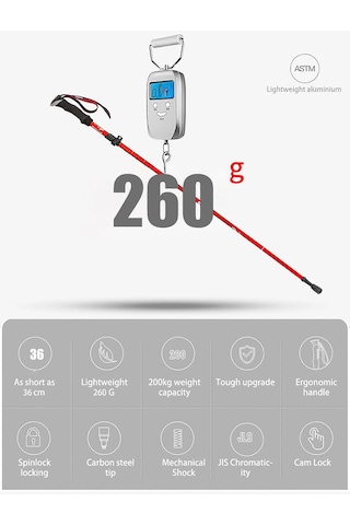 Yürüyüş Bastonları Kadın Erkek Hafif Unisex Aksesuarlarla Birlikte Yürüyüş Bastonları, 2 Adet, Kırmızı Çok Renkli