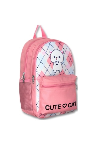 Cennec 5024 Love Cute Cat - Beyaz Pembe - Kız Çocuk Okul Çantası Beyaz - Pembe