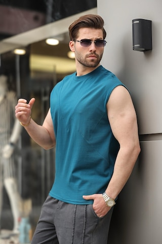 Madmext Petrol Mavisi Kolsuz %100 Pamuklu Basic Erkek T-shirt E7137 Petrol Mavisi