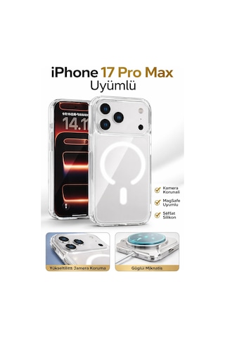 Apple iPhone 17 Pro Max Uyumlu Kamera Korumalı Magsafe Wireless Şarj Özellikli Lüks Şeffaf Silikon Telefon Kılıfı Resimdeki