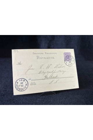 Antiye 1889 Yılı Alman Reich Döneminden 5 Pfennig Kendinden Pullu Post Kartı Postadan Geçmiş Varış Damgalı