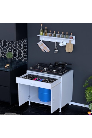 Modilayn Doqu Xxxl Set Ocak Altı Dolap 80x88x48 Cm, Çekmeceli, Kapaklı, Tüp Bölmeli Ve Baharat Raflı Beyaz