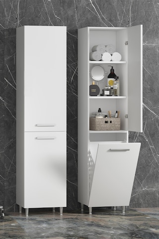 35 167 Cm Beyaz Mdf Ayaklı Sepetli Banyo Boy Dolabı Beyaz