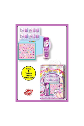 Tokidas Bff Nail Playing Set - Unicorn Modeli Ojeli Stickerlı Çocuk Takma Tırnak Seti Güzellik Seti - N05-unicorn-mor