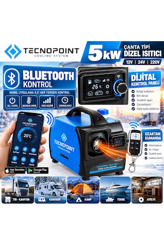 Tecnopoint 5 Kw Çanta Tipi Dizel Isıtıcı Webasto Tipi Portatif Bluetooth 12v 24v 220v
